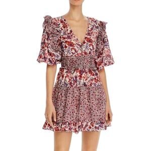 Saylor Dress Womens Medium Laci Mini Floral Tiered Ruffle Cottage Garden Boho
